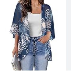 MISSY women open front cardigan, navy blue floral